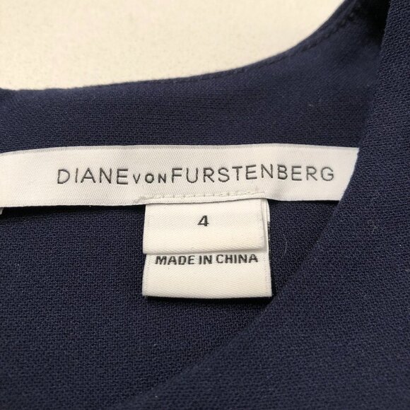 Diane von Furstenberg Slvless Scoop Nk Fitted Peplum Top Navy Sz 4 NWOT - Picture 6 of 8